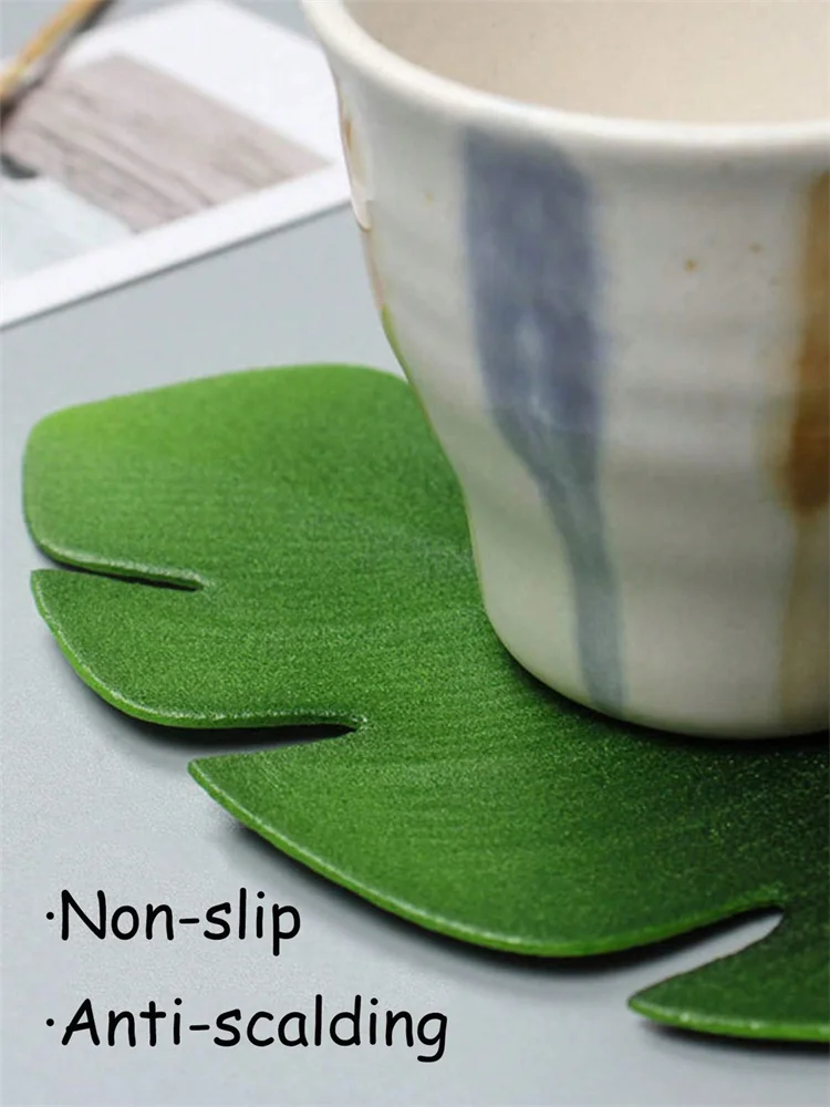 Monstera Leaf Coasters Tropical Green Plant EVA Cup Mats Washable Wipeable Anti-Slip Table Protector Holiday Wedding Party Decor