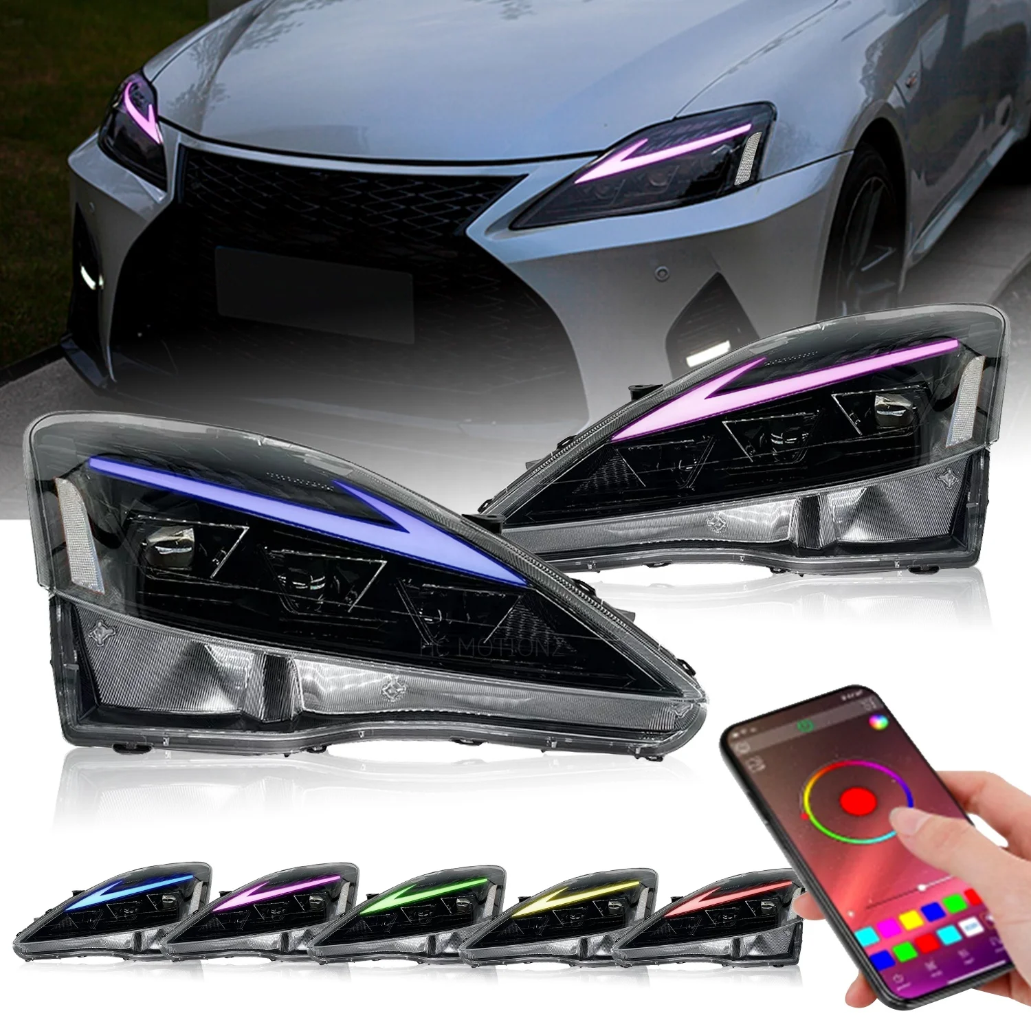 

HCmotion Factory RGB Dazzle Start UP Animation DRL IS350 C ISF IS 220d Front Head Lamp 2006-2013 LED Headlights For Lexus IS250