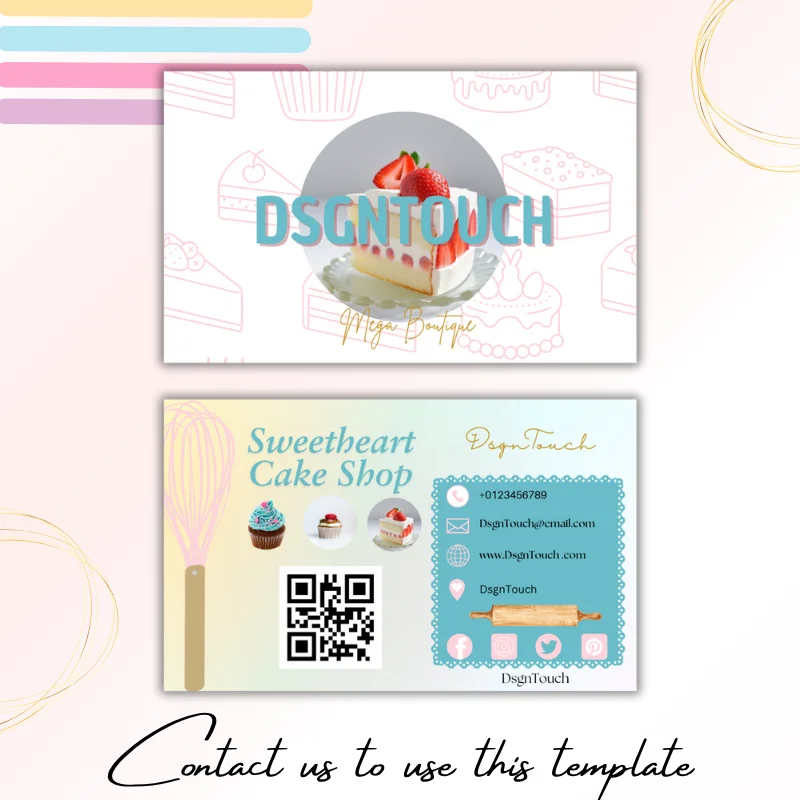 

DsgnTouch Custom Cake Bakery Business Cards Creative Pastry Design Templates Cheap Printing for Bakers Patisserie Dessert Shops