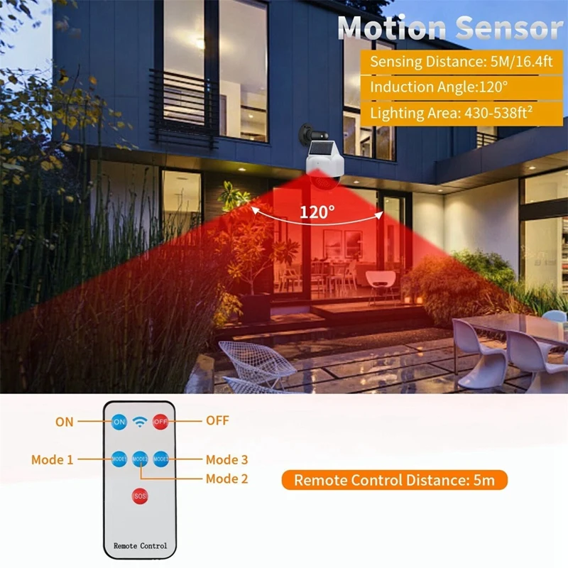 Simulation Camera Solar Flood Light With Motion Sensor Remote Control Waterproof LED Bright Security Lights, Durable