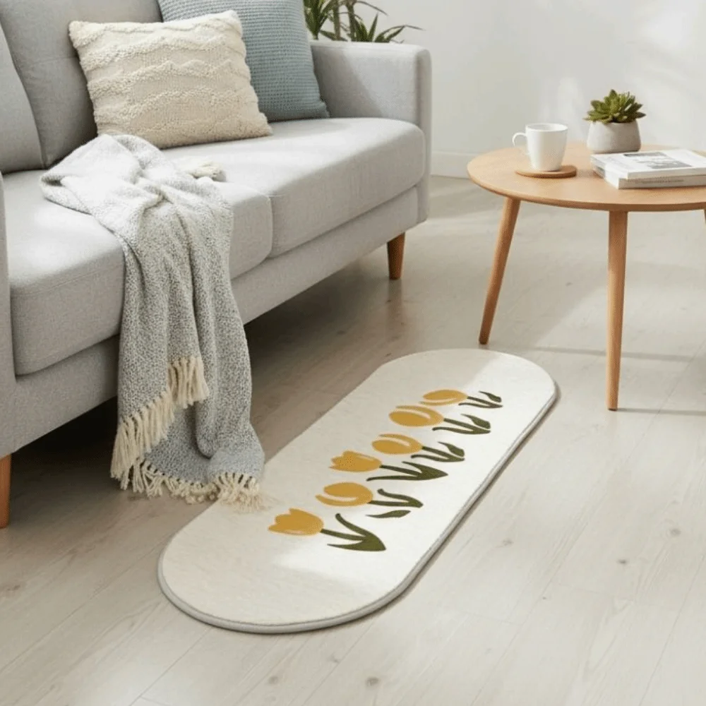 

Imitation Cashmere Cartoon Pattern Bedside Carpet Long Strip Non Slip Oval Bedroom Rug Thickened Soft Living Room Floor Mat