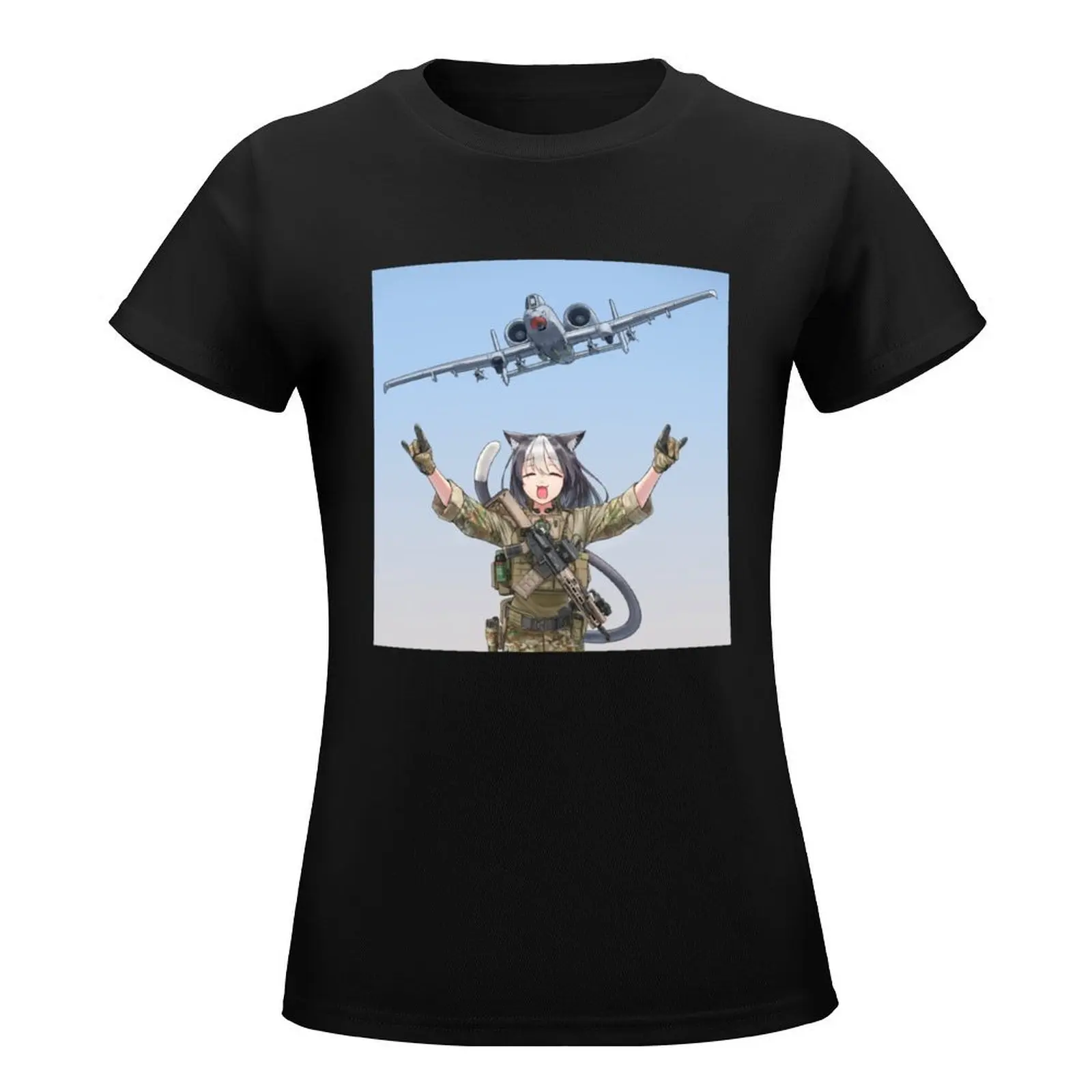 CAT GIRL A-10 THUNDERBOLT _quot_BRRRT_quot_ T-Shirt Female clothing tops hippie clothes female cropped t shirts for Women