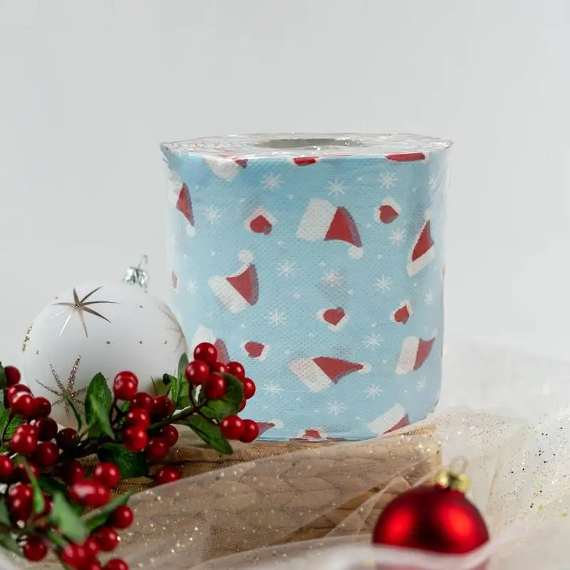 Christmas Toilet Paper Bathroom Tissues With Strong Water Absorption Holiday Creative Dorm Decors Household Paper Roll For