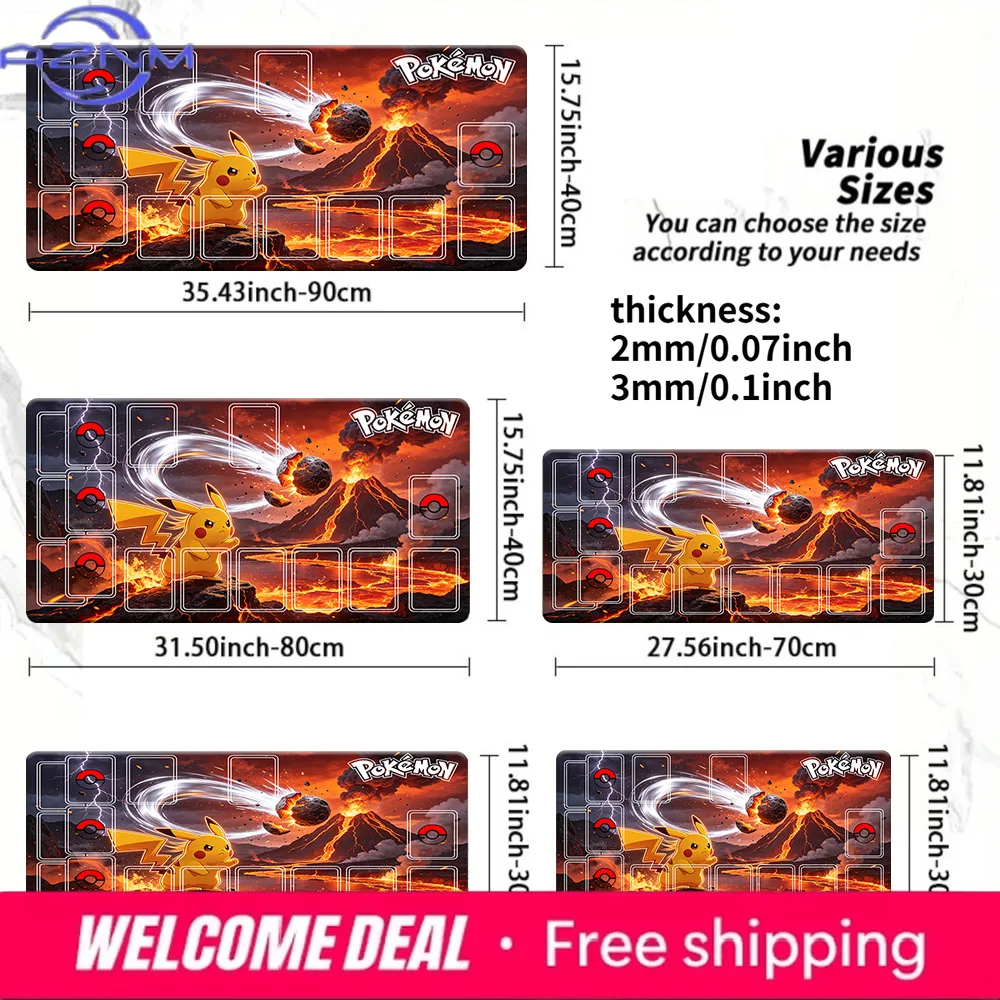 Volcano Lava Pikachu Battle Pokemon TCG Playmat Large Non-Slip Extended Gaming Mouse Pad Desk Mat