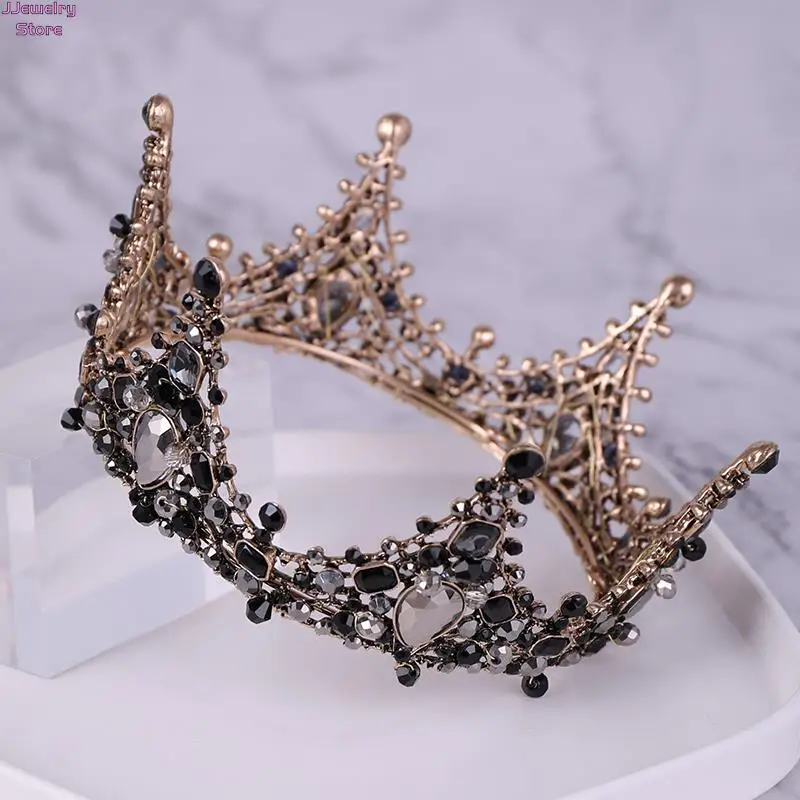 Vintage Black Crowns Crystal Rhinestone Tiara Queen Princess Crown Wedding Hair Jewelry Accessories Girls Hair Ornaments 3 Style