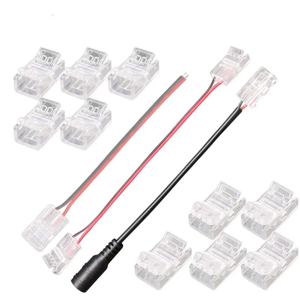 2 Pin 8mm 10mm LED Strips Connector Strip to Strip Power Wire Jumper Connectors Connect Terminal for 5050 2835 SMD COB Tape Lamp