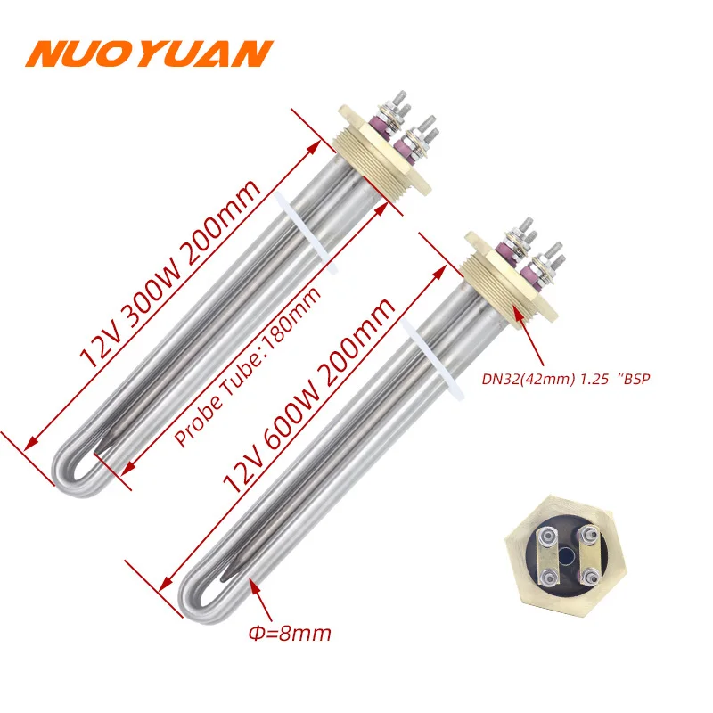 เครื่องทําความร้อน 12V 300W/600W Immersion Tubular น้ําองค์ประกอบความร้อน DN32 ด้ายทองแดงเครื่องทําน้ําอุ่นพลังงานแสงอาทิตย์เทอร์โมหลอด