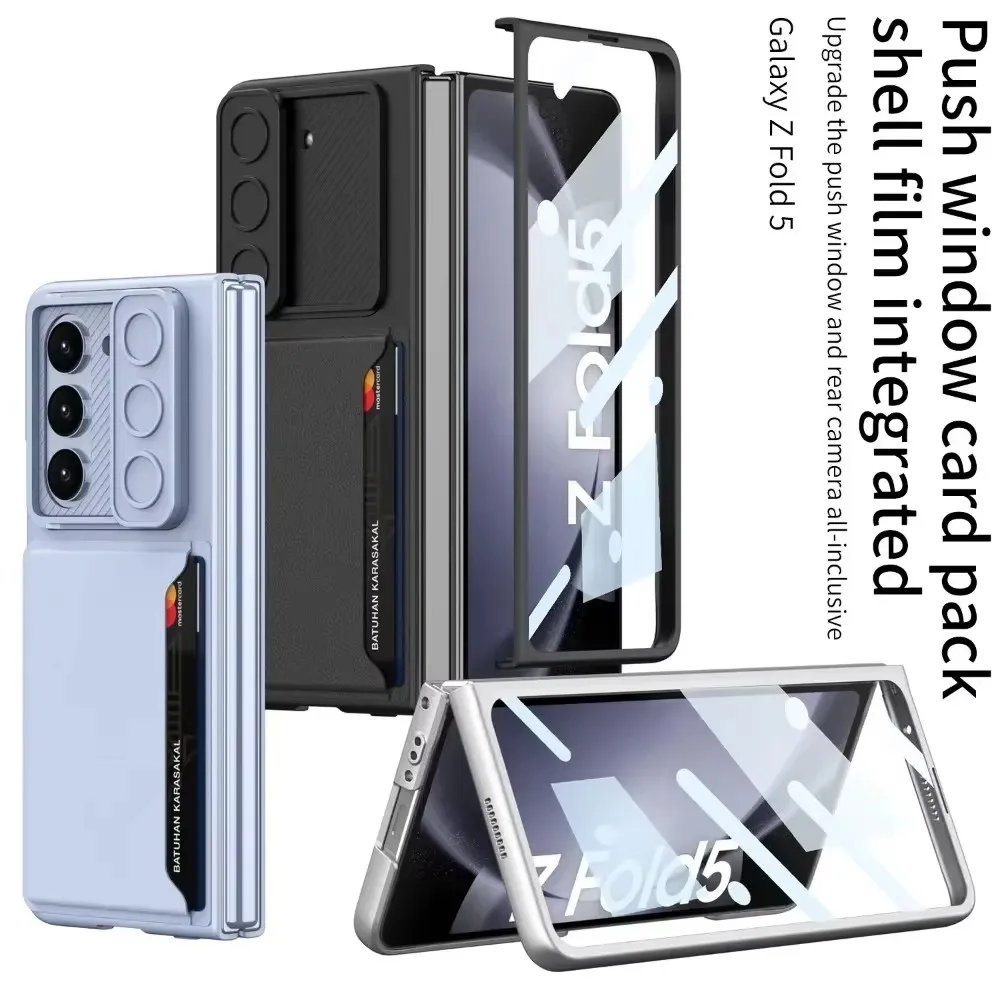 

Luxury Slide Window Case for Samsung Galaxy Z Fold 6 5 Z Fold6 5G Case with Card Holder Lightweight HD Tempered Glass Cover