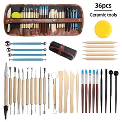 36Pcs DIY Art Ceramic Tools Set Dot Drill Pen Soft Clay Engraving Knife Painting Texture Pen Craft Ball Stick Polymer Clay Tool