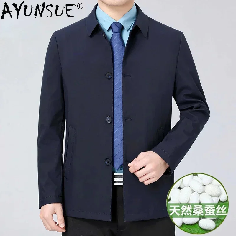 

AYUNSUE Men's Jacket Mulberry Silk Spring Autumn Thin Business Casual Jackets for Men Fashion Trench Coats Chaquetas Hombre Lq