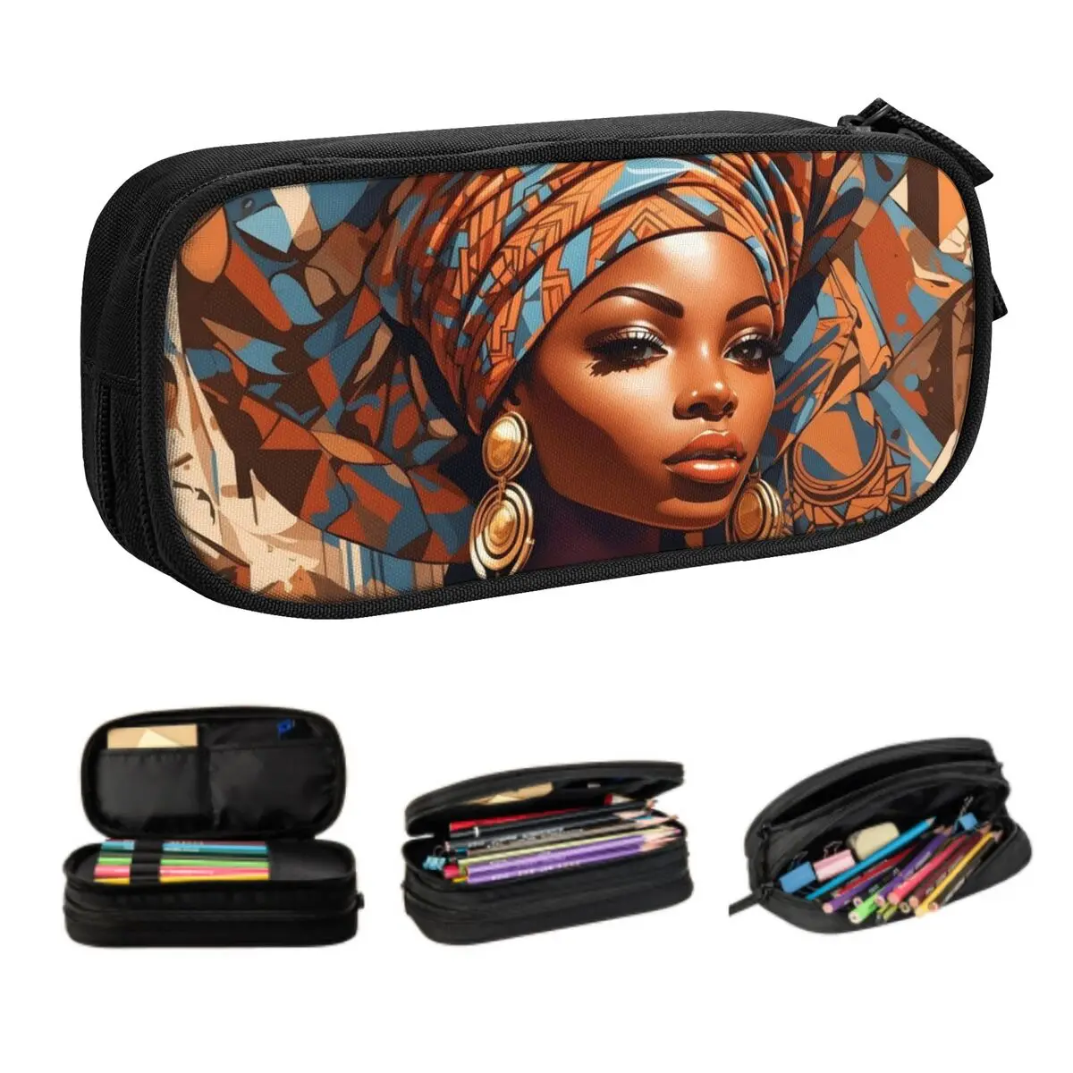 Korean Custom African Ethnic Style Pattern Pencil Case for Boys Gilrs Woman Pattern Large Capacity Pen Box Bag Stationery