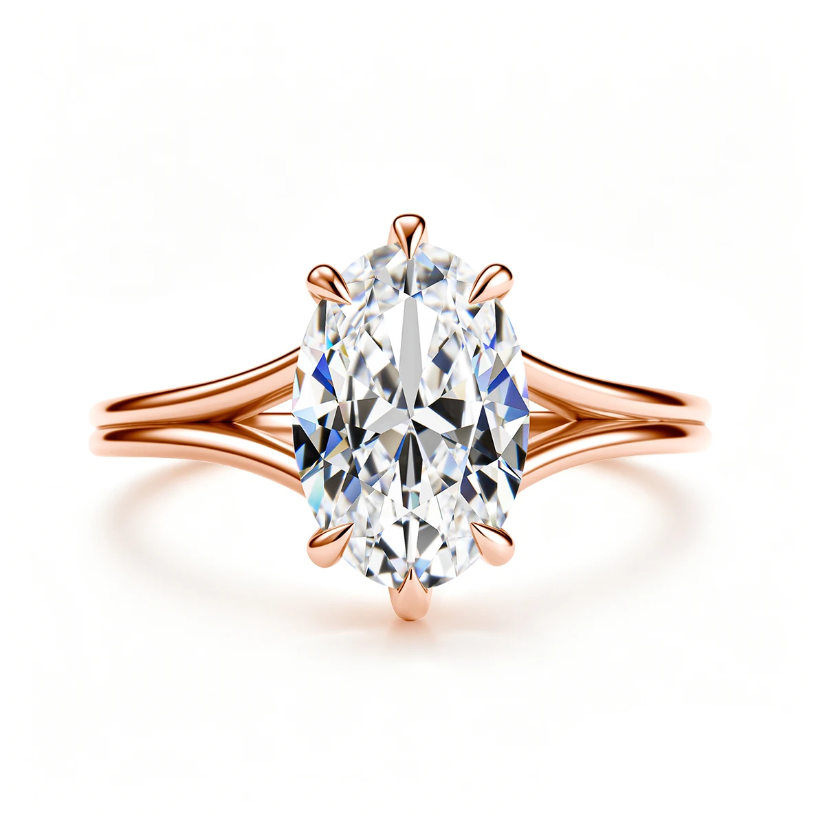4,5 Karat oval geschliffener Moissanit-Verlobungsring für Damen, geteilter Schaft, 6-Krappen-Solitärring, 925er Sterlingsilber, Brautschmuck – Detail 11
