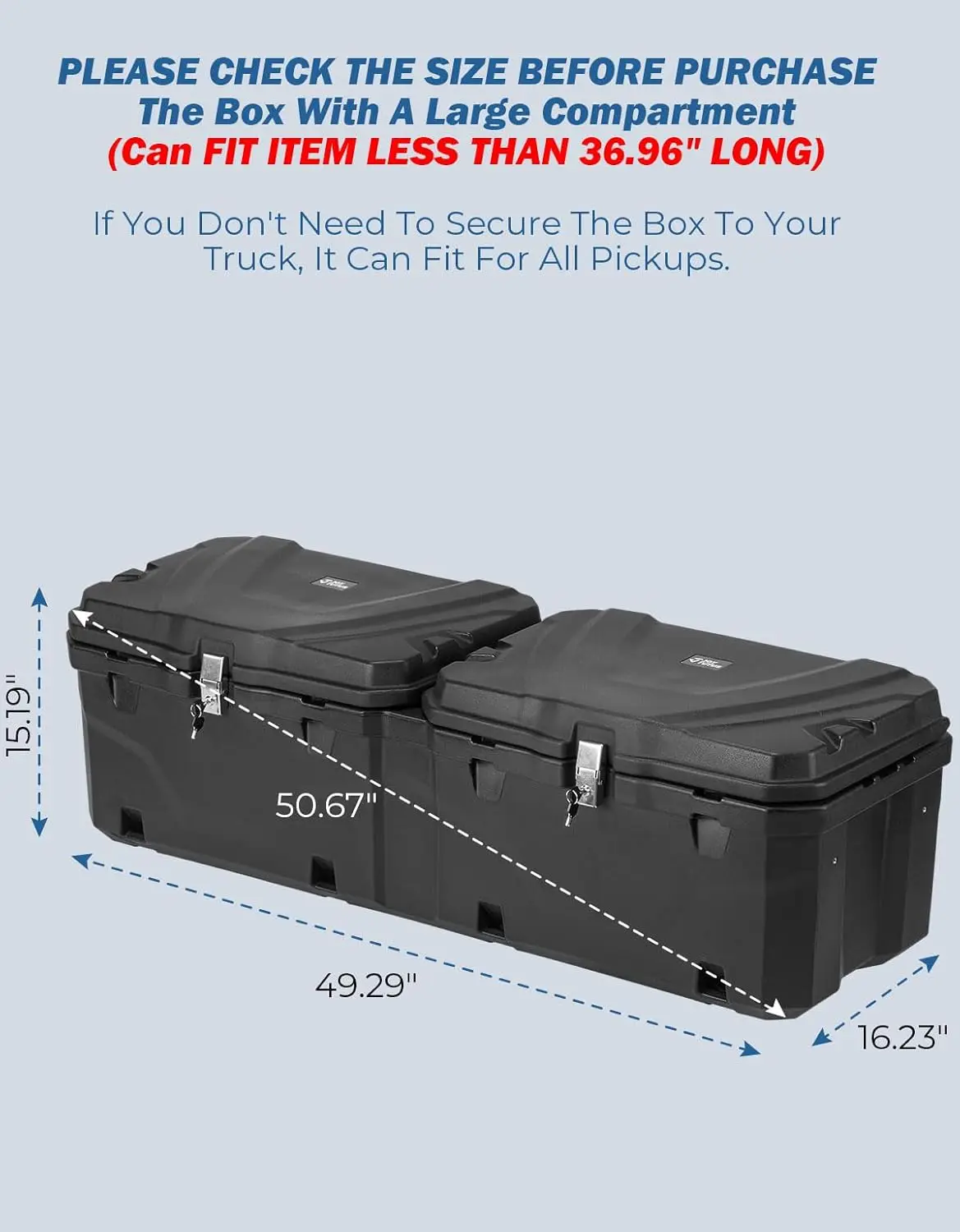 tutus Lockable 40 Gal Truck Bed Tool Box, Waterproof Storage Box Truck Bed Cargo Case, Full & Mid Size Pickup Tool Box