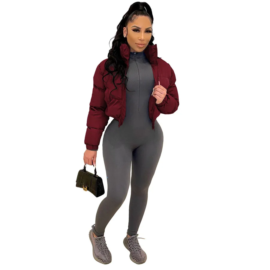 Short Parkas Women Coats Stand Collar Zipper Jackets Full Sleeve Autumn Winter Y2k Streetwear Elegant Work Casual Thick Warm