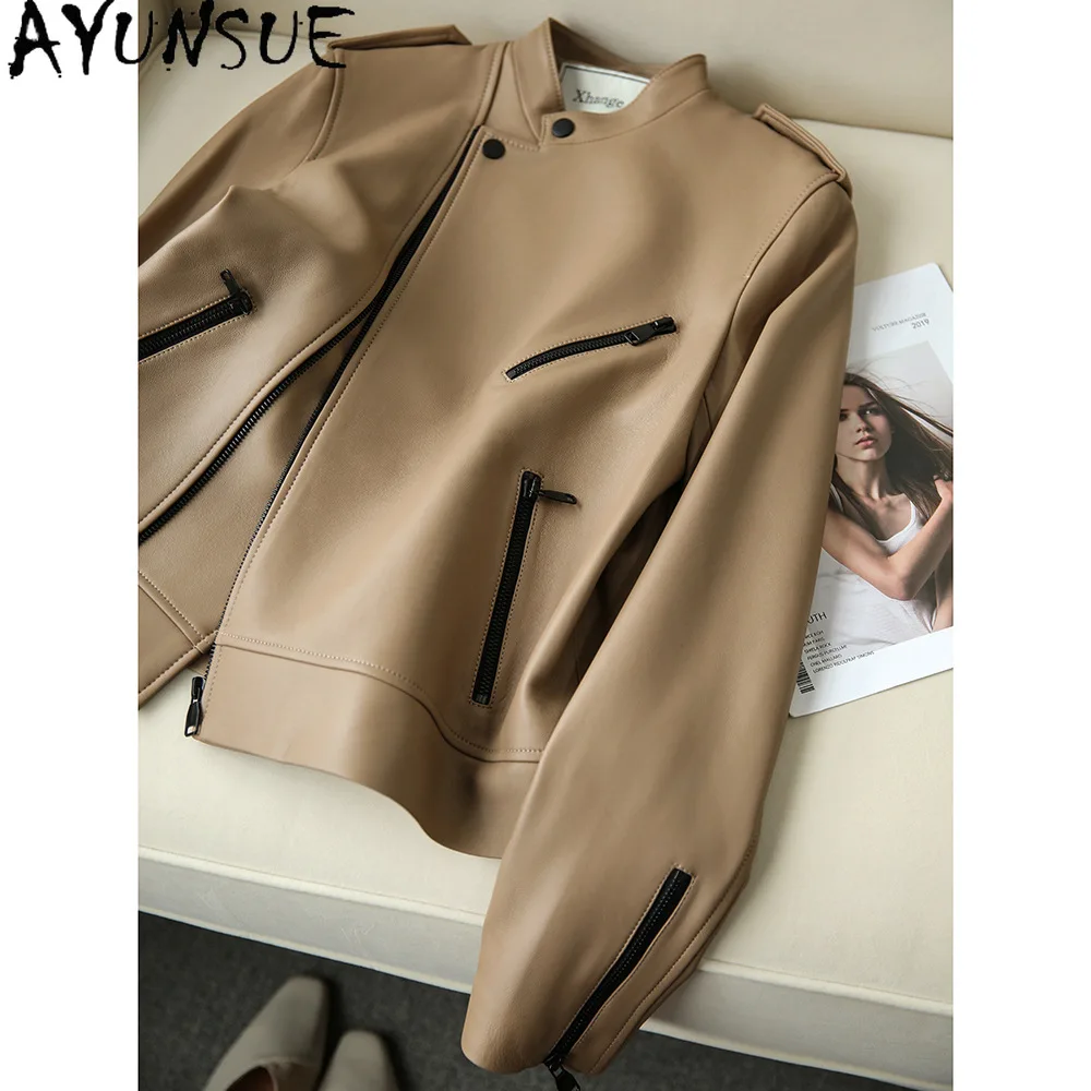 AYUNSUE High-end-Echtes Leder Jacke Frauen 2025, Mode Schaffell Mantel Streetwear Motorrad Jacken Frühling Herbst Kleidung