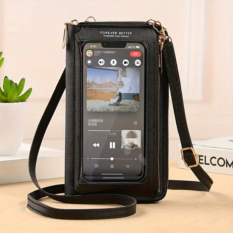 

Touch Screen Mobile Phone Bag Women's Crossbody Bag Anti-Theft Multifunctional Shoulder Bag Transparent Mini Pouch Wallet