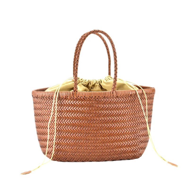 Hot Genuine Leather Woven Shoulder Bag with Inner Bag Weaving Casual Shopping Bag Vintage Tote Purse Cowhide Cross Hand Bags