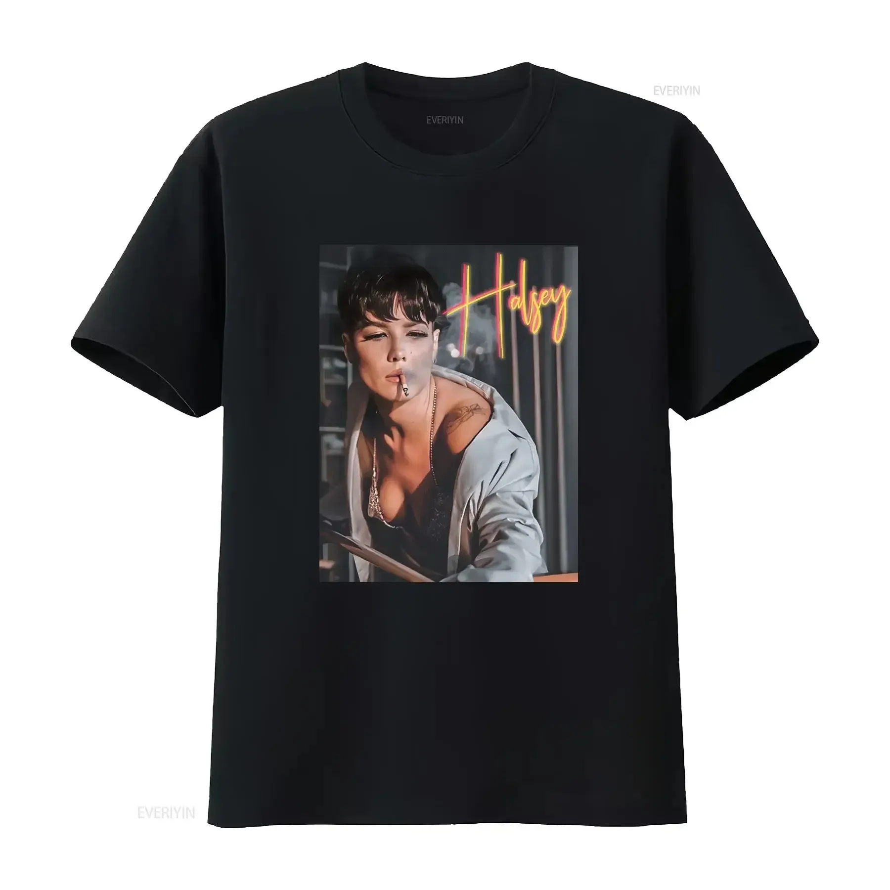

Halsey Vintage Style PhotoshooT T Shirt Black Aesthetic Minimal Bootleg Music For Fans vintage Washed Breathable homme