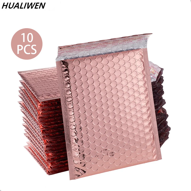 10Pcs/lot Rose Gold Metallic Bubble Mailers Foil Padded Bags Aluminized Postal Bags Gift Packaging Padded Shipping Envelopes