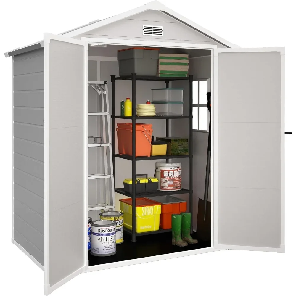 Resin 6x4 Outdoor Storage Shed with Floor Included,Plastic Shed with Window,Wood-Like Appearance,Water and UV Proof,Double Doors