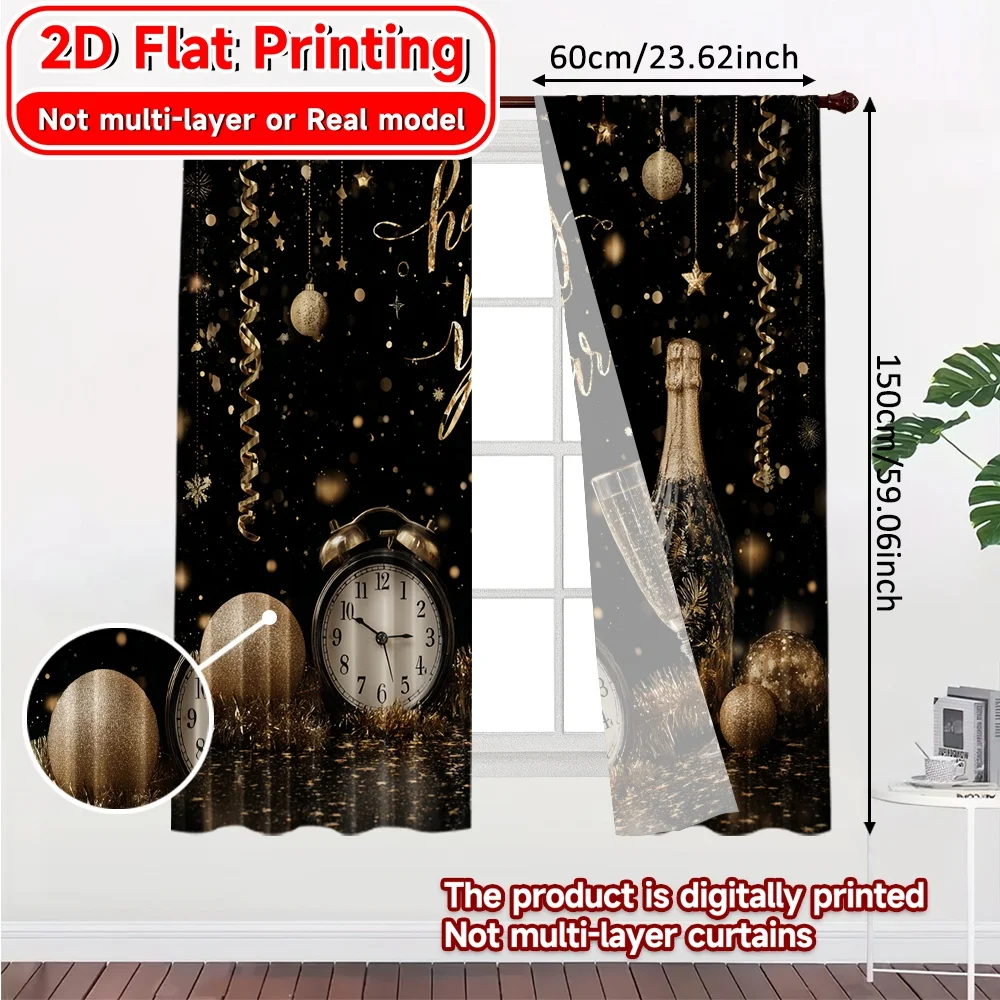 2D Flat Printing,2pcs Golden Celebration(4) Modern Contemporary Curtains Durable Polyester Curtains Decorations Inside for