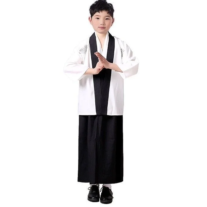 Boy\'s anime ancient kimono Japanese style children samurai kimono traditional Japan costume performance clothing kimono full set