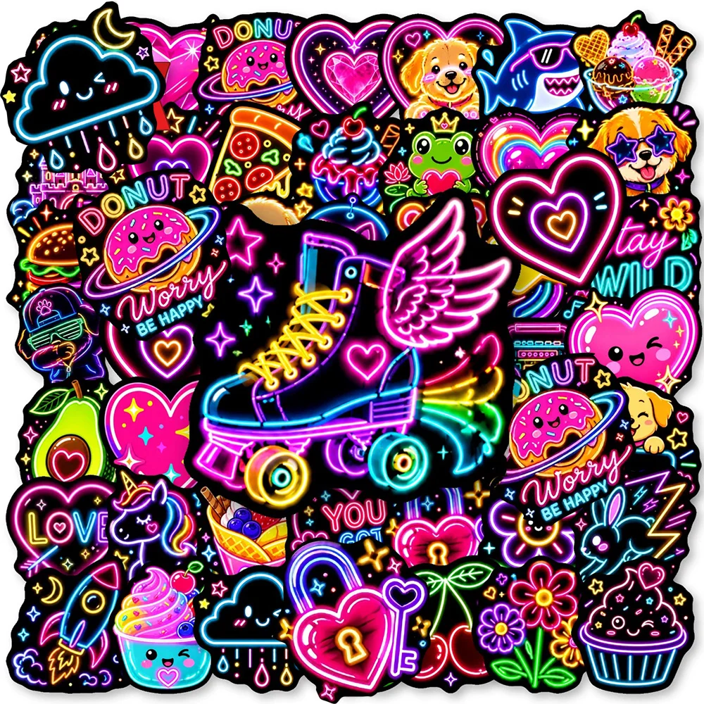 10/30/50pcs Cute Neon Light Aesthetic Stickers Cartoon Decals Toy DIY Notebook Phone Fridge Guitar Funny Graffiti Sticker Decor