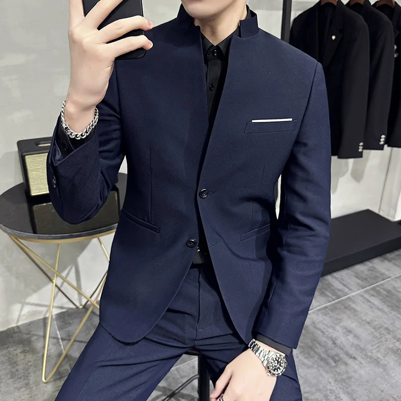 

2023Chinese style stand-up collar (Blazer + trousers) fashion suit men's Chinese suit Zhongshan dress two-piece set