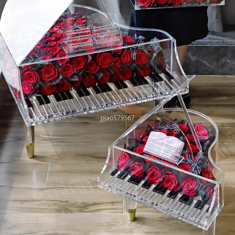Valentine's Day gift, eternal flower finished acrylic piano flower box, high-end ornament, girlfriend wedding birthday gift.