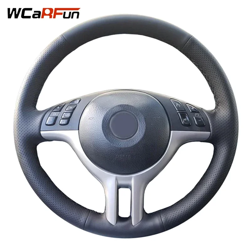 WCaRFun DIY Customized Name Hand-Stitched Black Artificial Leather Car Steering Wheel Cover for BMW E39 E46 325i E53 X5