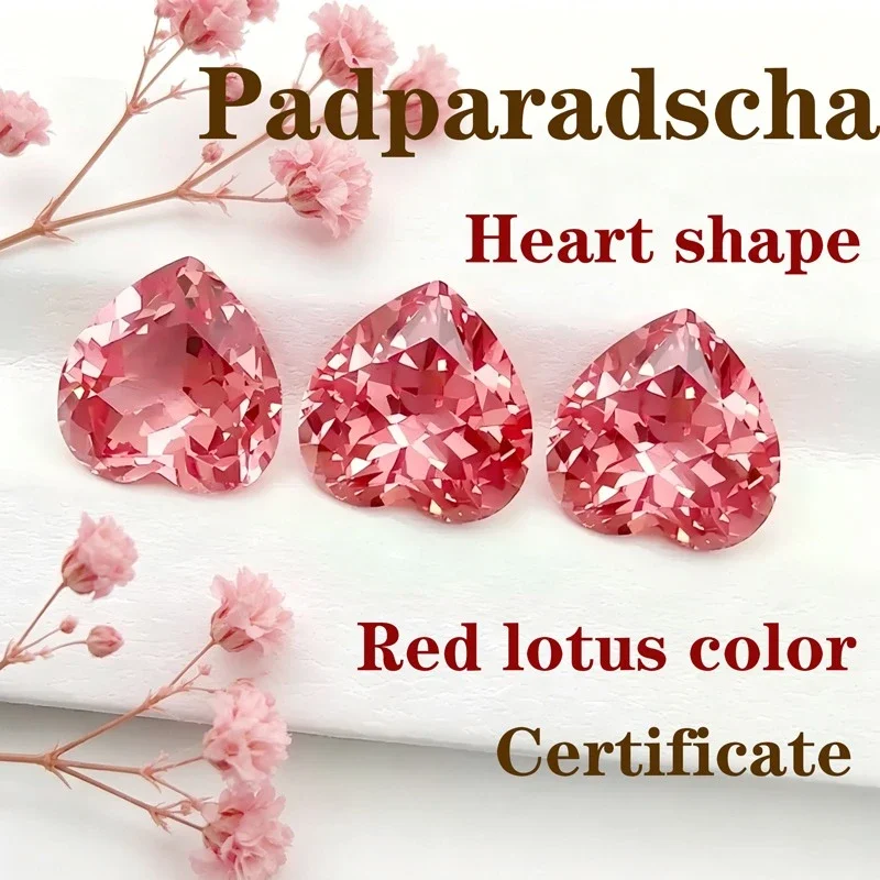 Künstlicher Edelstein Padparadscha Roter Lotus-Farbiger Herzförmiger Hochwertiger Stein mit Zertifikat – Detail 1