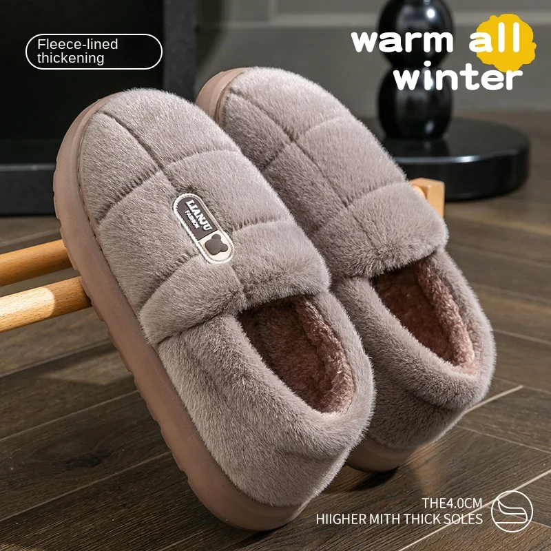 Men Winter Warm Furry slippers Couples Casual Bedroom Outdoor Thick Sole Non-Slip Slides Fashion Shoes For Men