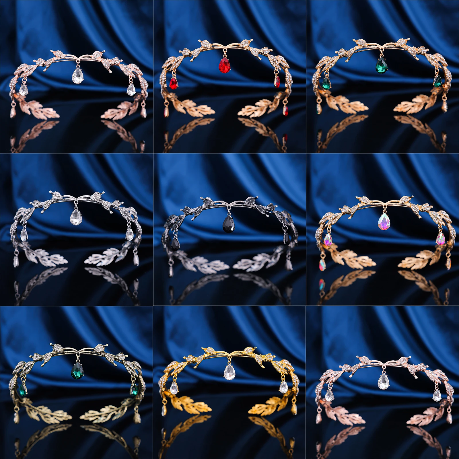 

1 piece of Crown Forest Series Leaf Waterdrop Hairband Full Rhinestone Bride's Forehead Ornament Super Fairy Headpiece Headband