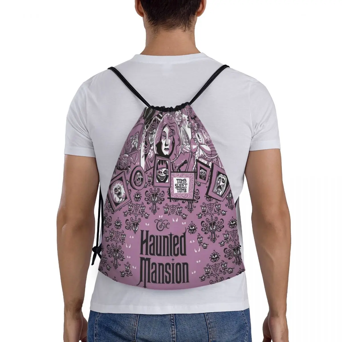 Mochila con cordón de montaje de la mansión encantada para hombres y mujeres, bolsa de gimnasio deportiva, película de terror de Halloween, Sackpack de entrenamiento