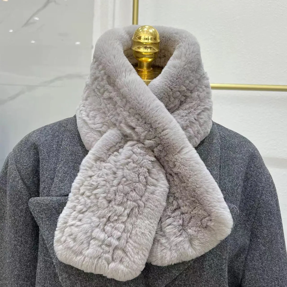 Women Real Rex Rabbit Fur Scarf Fashion Lady Winter Warm Soft Knitted Real Fur Neckerchief Natural Rabbit Fur Ring Scarves