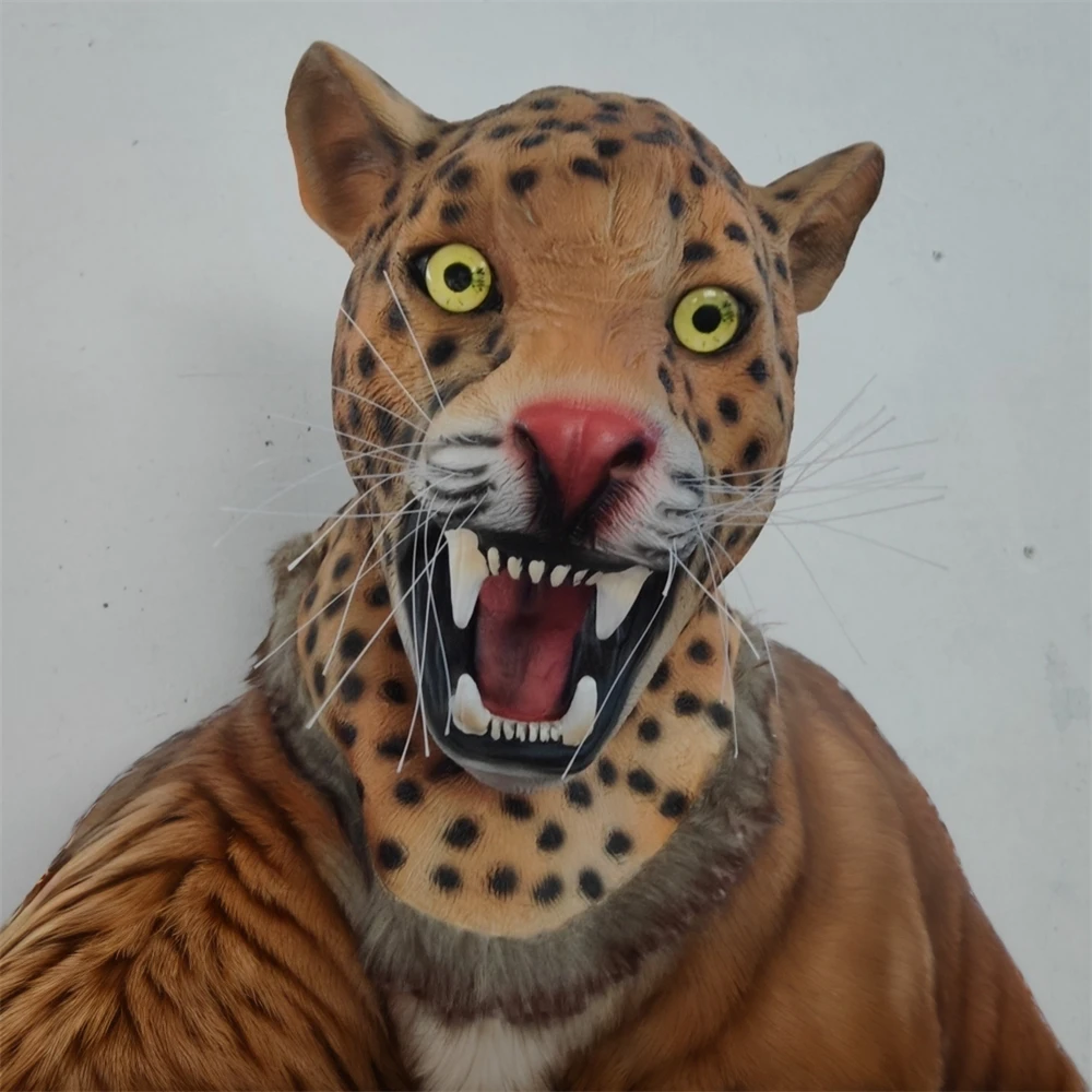 Leopard Mask Panther Animal Head Latex Jaguar Party Carnival Realistic Mask Halloween Prank Costume Masquerade Cosplay Props ﻿