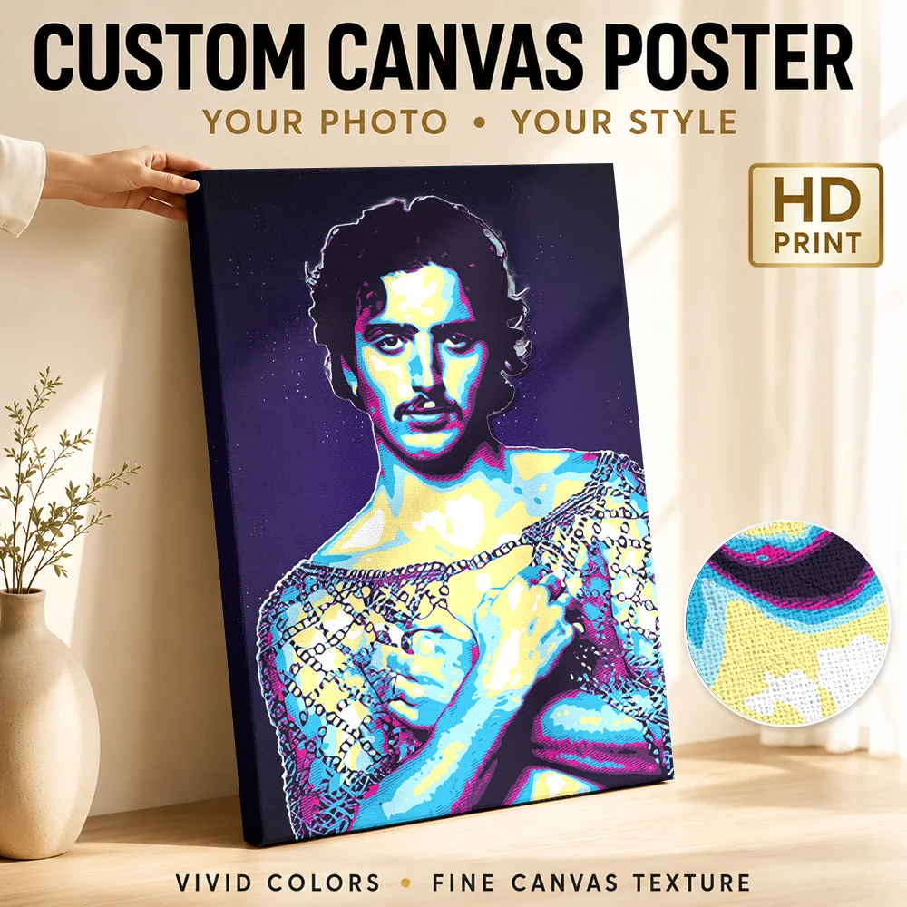Benson Boone Portrait Framed Canvas Poster Personalized Photo Geometric Color Blocking Wall Art For Record Room, Singer Gift