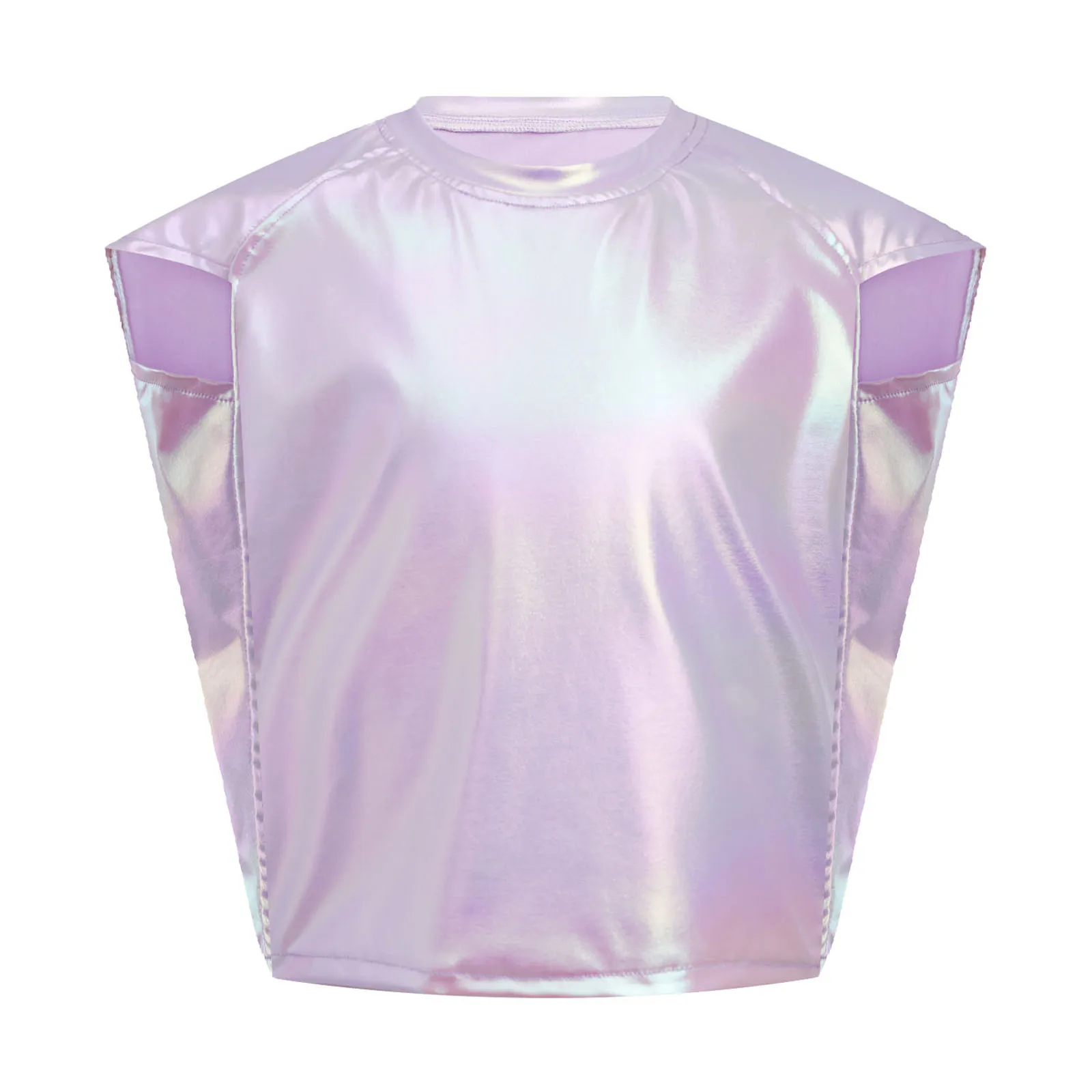 

Kids Girls Boys Shirts Tee Top Cap Sleeve Round Neck Shiny Metallic T-Shirt Hip-hop Cheerleading Jazz Dance Performance Costume