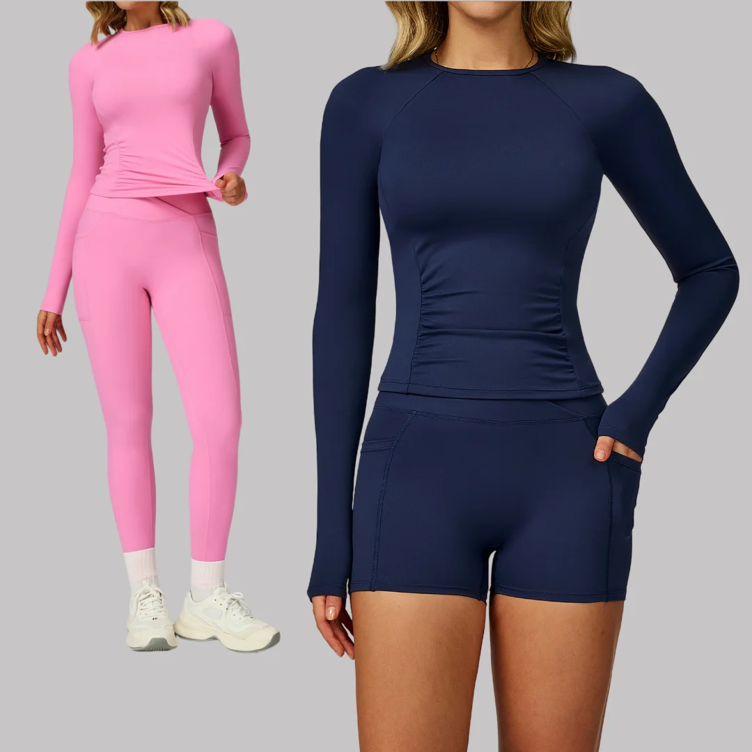 

Seamless Yoga Set Sports Fitness High Waist Peach Hip Slim Pants Long Sleeve Running Workout Clothing Gym Leggings Sportswear