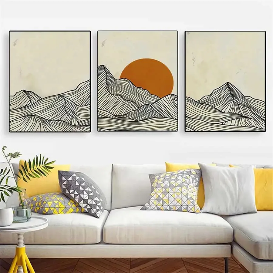 

Black Line Sunrise Canvas Painting Modern Light Luxury Hotel Corridor Decoration Painting