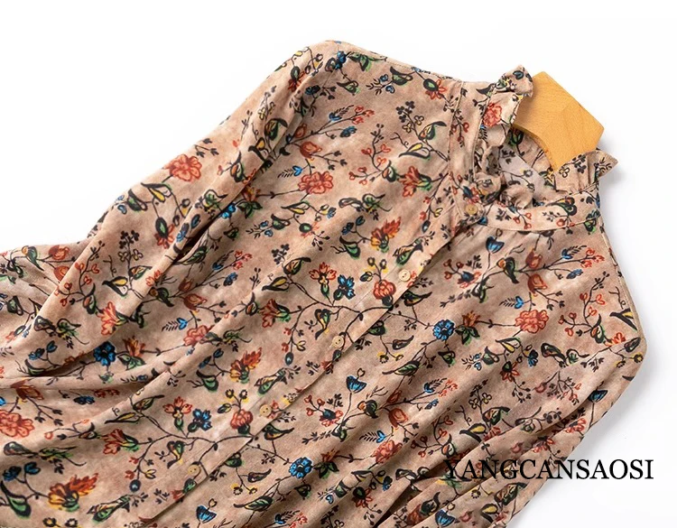 Imagem -03 - Camisa Estampada com Flores de Plantas de Luxo Feminina 100 Natural de Seda Amoreira Crepe de Chine Moda Vintage Primavera Novo 2024