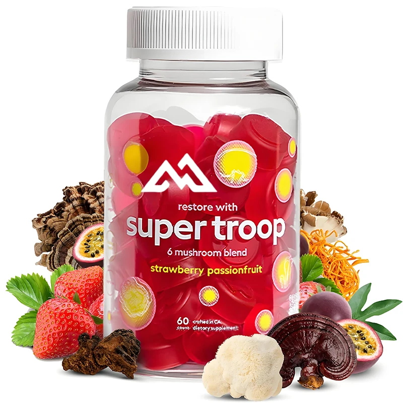 

Super 6 mushrooms, 60 vegetarian gummies, immune and intestinal health, containing triple extracted fruits for the body