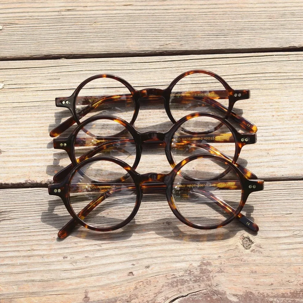 Vintage 40 42 44 Round Acetate Tortoise Men Eyeglass frames Full Rim Women Prescription Eyeglasses