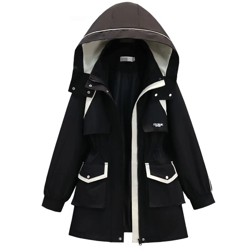 

Женская ветровка больших размеров, весна-осень, новая цветная рабочая одежда, повседневное пальто, длинное све, на молнии с капюшоном, TT110