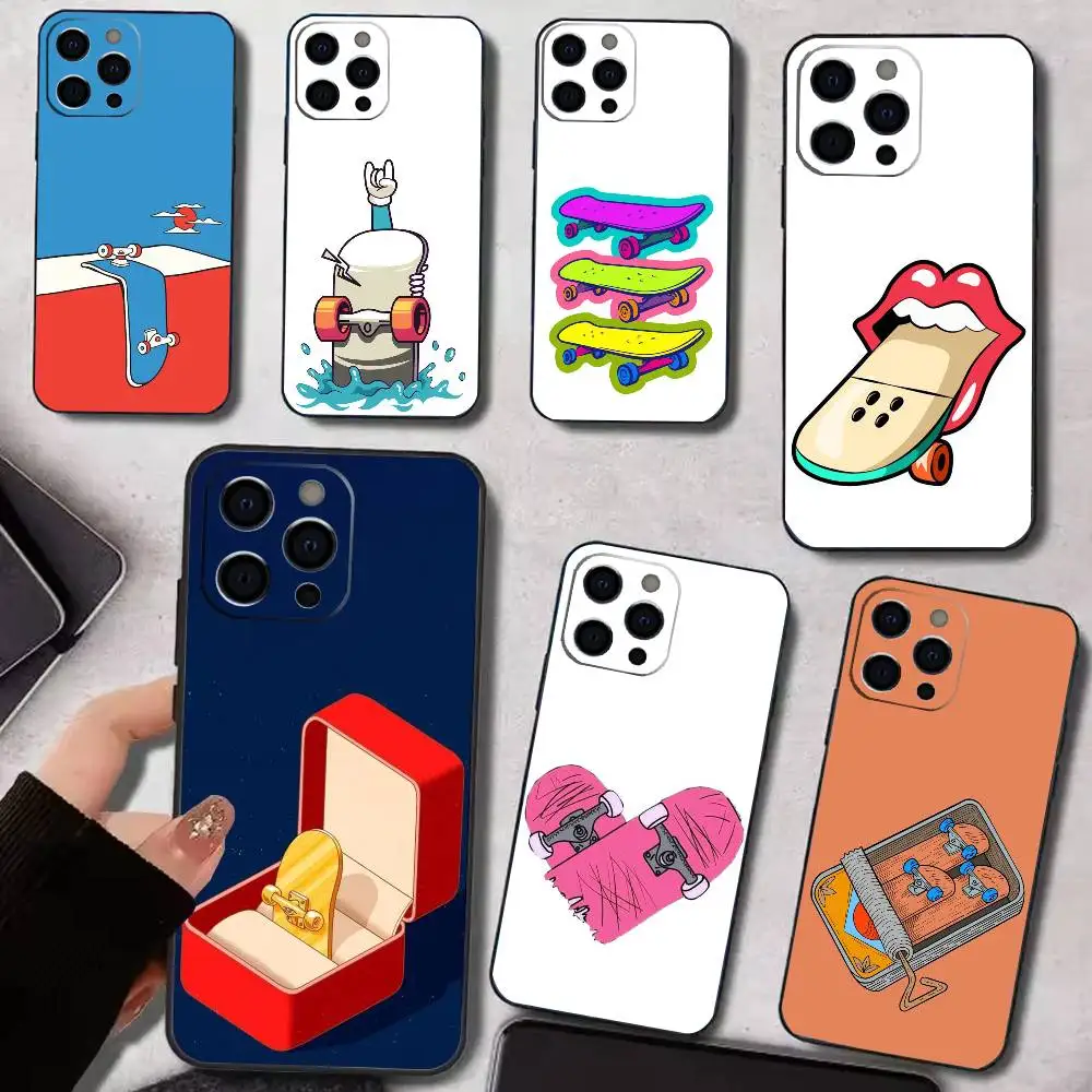 

S-Skateboard Abstract Art Phone Case For iPhone 17,16,15,14,13,12,11 Plus,Pro Max,XS,Soft Silicone Black Cover