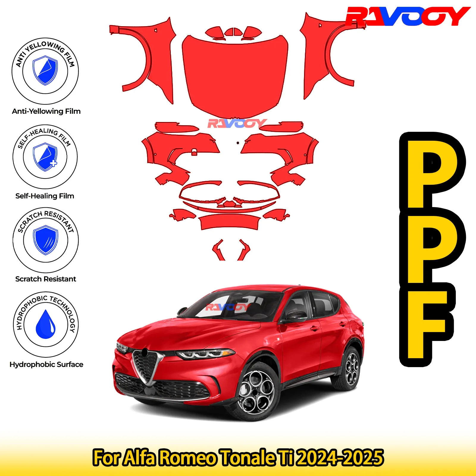 

Для Alfa Romeo Tonale Ti 2024-2025 Предварительно вырезанный передний комплект PPF Защитная пленка для краски Глянцевая матовая черная