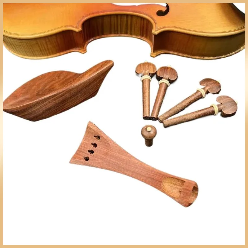 1 Set High Quality Rosewood Violin Parts for 4/4 Violin, Tailpiece + Tuning Pegs + Endpins + Chin Rest, String Instrument Fittin