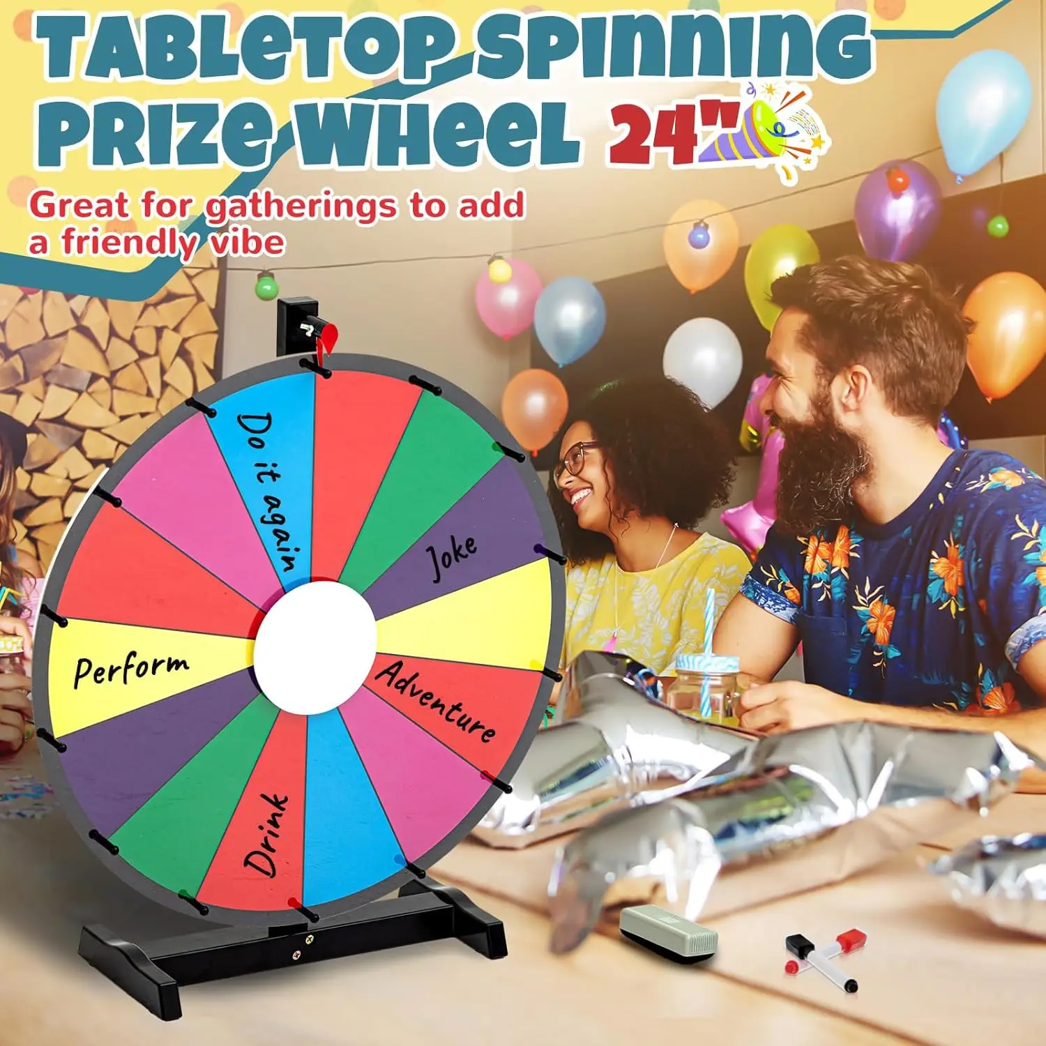 24" Spinning Prize Wheel and 25"x 14" Foldable Prize Drop Plinko Board Game, Spinning Wheel with 14 Color Slots Roulette, Win Th