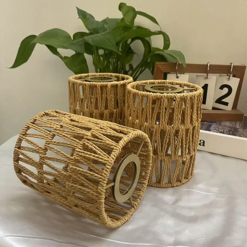 Retro Weaving Design Woven Lampshade Vintage Style Hanging Cane Inspired Light Fixture Light Fixture Vintage Lampshade Hotel