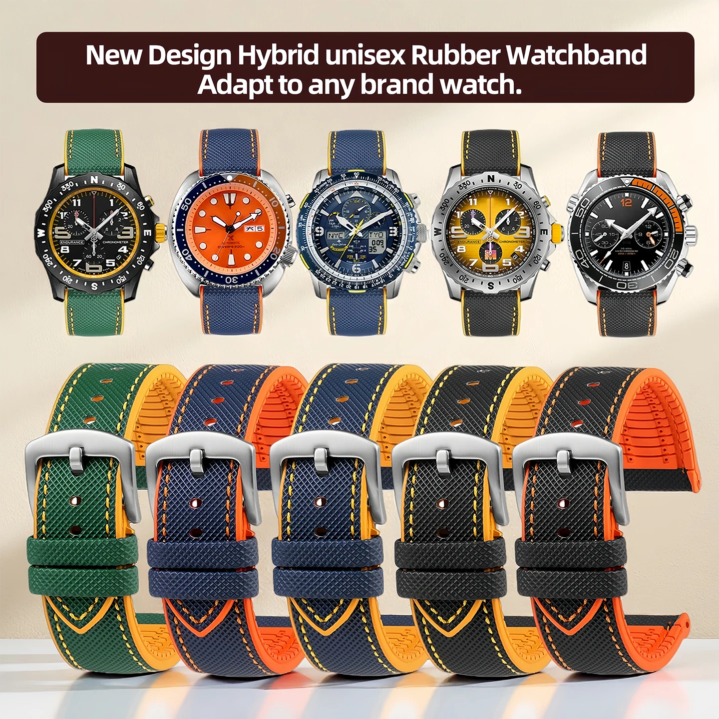 

20/21/22/23/24mm New Design Hybrid unisex Rubber Watchband Soft Strap For Each Brand Waterproof Watch for Breitling Tissot Omega